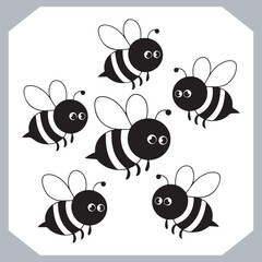 Bee simple logotype icon, Bee silhouette set collection, hand drawn Bee on white background
