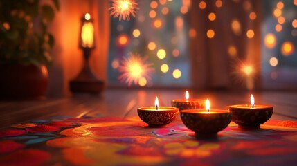 Festive Diwali Lights and Rangoli Design