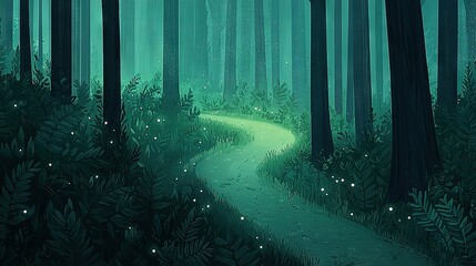Obraz premium Path through forest with trees and flowers