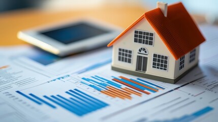Top view of property loan papers, credit reports, and interest rate breakdowns spread across an office desk, showcasing the essential elements of mortgage application planning