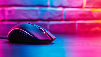 Gaming Mouse with Neon Lights in the Background. AI generated illustration