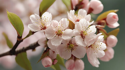 Obraz premium Close-up of cherry blossom flowers with soft pink petals