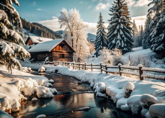 Magical winter snow fall and city lights. blurred background city.