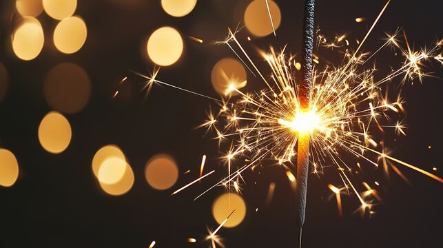 Sparkler igniting with bright sparks and blurred lights