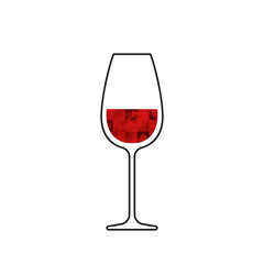 Glass of red wine. Vector logotype. Black line icon with red shape. Best for logo, posters, print, menu concept and branding design.