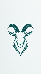 Naklejka premium A sleek, stylized goat head logo with prominent, curved horns rendered in a deep green tone on a light background, conveying a modern and bold identity