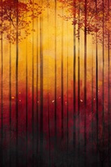Abstract Autumn Sunset with Gradient Colors and Silhouetted Trees for Artistic Wall Decor