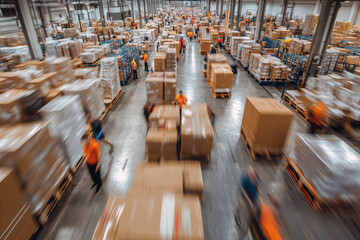 Obraz premium Rush Hour Workflow in a Logistics Warehouse