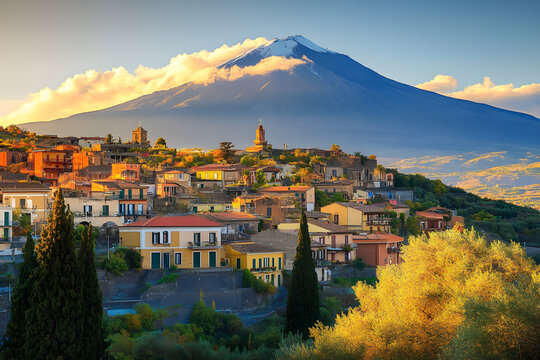 Cesaro, Sicily, Italy with Mt. Etna