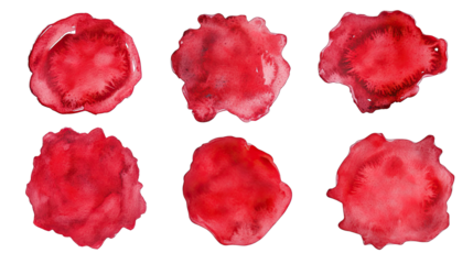 Set of Red Watercolor Stains on a Transparent Background Generative AI