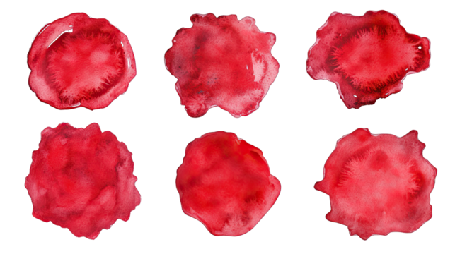 Set of Red Watercolor Stains on a Transparent Background Generative AI