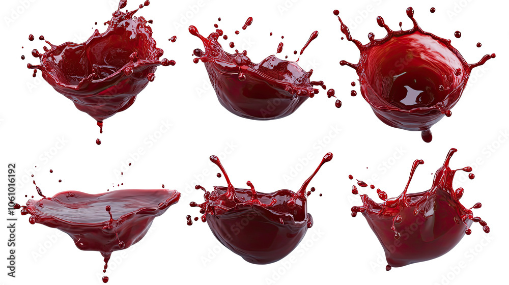 Poster dynamic red wine splashes captured against a transparent background generative ai