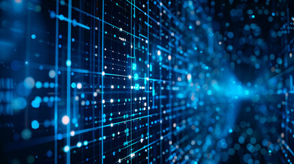 Naklejka premium Illustration of Futuristic Technology Cyberspace: Information Network of Data Center. Abstract Background Blue Wallpaper