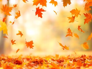 Fototapeta premium Beautiful orange and yellow autumn leaves banner background