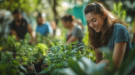 Obraz premium Diverse Community Engaging in Garden Activity