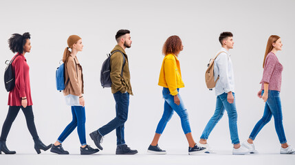 Fototapeta premium In Full Growth: Diverse Young People Walking in Different Directions