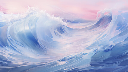 Soft Ocean Waves in Pastel Pink and Blue Tones – Tranquil Seascape Illustration