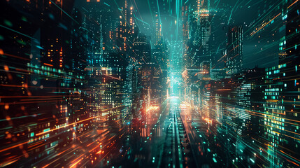 Obraz premium In the depths of cyberspace, a glitchy interface flickers and distorts, creating a mesmerizing display of digital chaos.