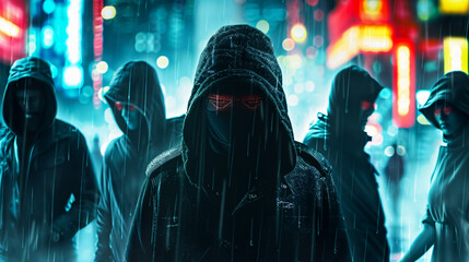 Fototapeta premium In the near future, a hacker group battles a tyrannical government, using technology as a weapon to fight for freedom and justice in a world of pervasive surveillance.
