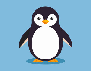 Obraz premium Cute baby penguin in cartoon style isolated on blue background. Generative AI
