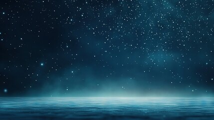 Obraz premium A sky adorned with many stars reflects off a tranquil body of water with a boat anchored at its center