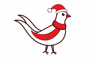Concept Cute animals bird pheasant. A flat cartoon illustration depicts a cute pheasant bird wearing a Santa clause hat and scarf in a vibrant and lively scene. Vector illustration.