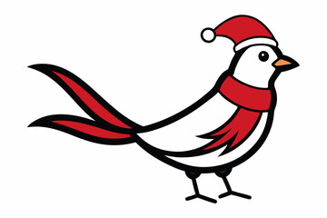 Concept Cute animals bird pheasant. A flat cartoon illustration depicts a cute pheasant bird wearing a Santa clause hat and scarf in a vibrant and lively scene. Vector illustration.