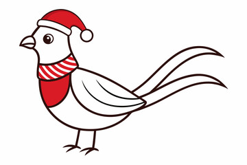 Concept Cute animals bird pheasant. A flat cartoon illustration depicts a cute pheasant bird wearing a Santa clause hat and scarf in a vibrant and lively scene. Vector illustration.