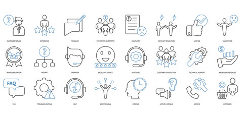 customer service icons set. Set of editable stroke icons.Set of customer service