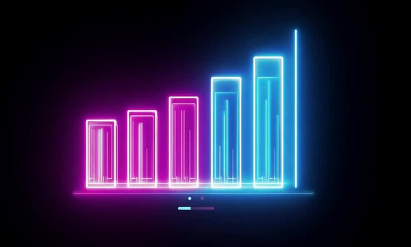 Neon volume bars icon glowing black background animation