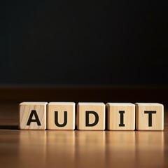 Obraz premium Wooden blocks spelling AUDIT, concept of financial review, analysis, and assessment for business planning and management