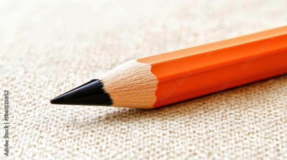 Poster close-up of a sharpened orange pencil on a textured surface