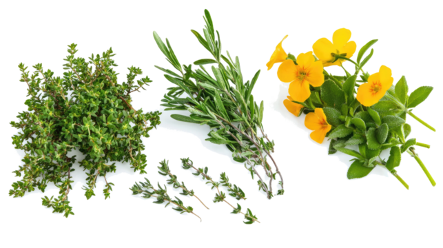 Herbs and Flowers Collection Displayed on Transparent Background Generative AI