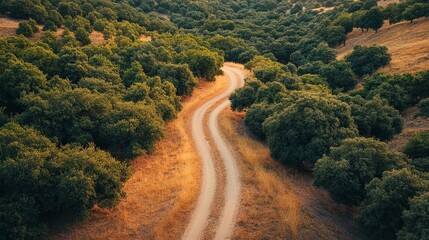 Fototapeta premium Serene Overhead View of Winding Rural Landscape