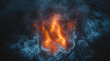Fototapeta premium Aerial view of a fiery glow on the ocean.