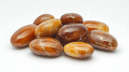 An Intricate Macro Shot of Excelsa Coffee Beans Showcasing their Glossy Surfaces and Unique Natural Shapes