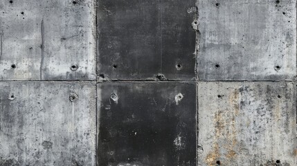 Dark and Weathered Concrete Texture: A dramatic close-up reveals a distressed concrete wall with a striking checkerboard pattern of dark and light gray squares.