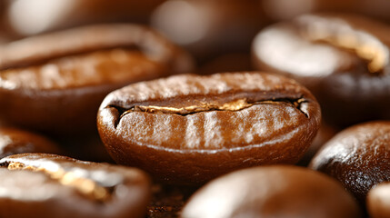 Close-Up Image of Roasted Robusta Coffee Beans Highlighting Their Rich Brown Color and Oil Sheen for Coffee Enthusiasts