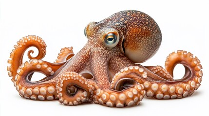 Obraz premium A brown octopus with large, blue eyes and eight tentacles.