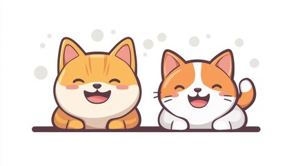 Obraz premium A cheerful illustration of a happy dog and cat sitting together, both smiling with joy