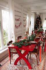Stylish Christmas tree, New Year's interior, beautiful decor in the house