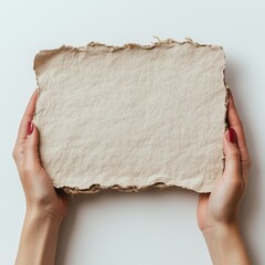 Hands holding blank paper sign for message display and creative design concepts