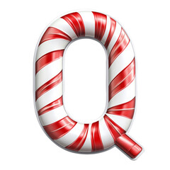 candy cane style Q alphabet Realistic 3D on white background.