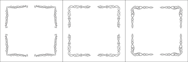 Set of three frames. Elegant Scandinavian black and white ornamental frame, decorative border, corners. Isolated vector illustration.	
