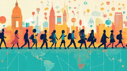 Fototapeta premium Infographic-style image highlighting the contributions of immigrants to society, using engaging icons and clear visuals to convey impact.