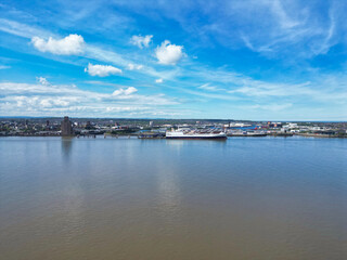 Obraz premium High Angle View of Historical and Modern British City Centre of Liverpool, Maritime city in northwest England, United Kingdom. Aerial Footage Was Captured with Drone's Camera on May 5th, 2024