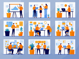 Obraz premium Productive Workflow Organization - Concept illustrations. Collection of scenes with people organizing and improving their workflow and workplace. Vector illustration