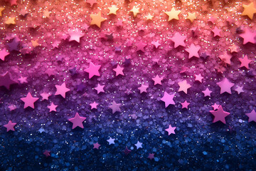 Obraz premium A vibrant gradient background featuring colorful glitter and star shapes, creating a whimsical and magical atmosphere.