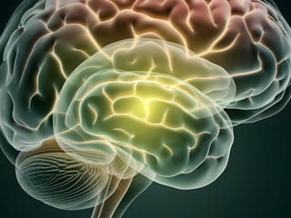 Una glándula pineal brillante dentro del cerebro humano
