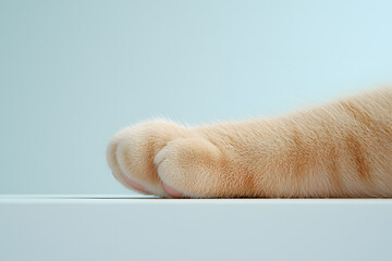 A single cat’s paw gently resting on a soft surface, exuding a sense of calm, warmth, and the tender charm of feline companionship